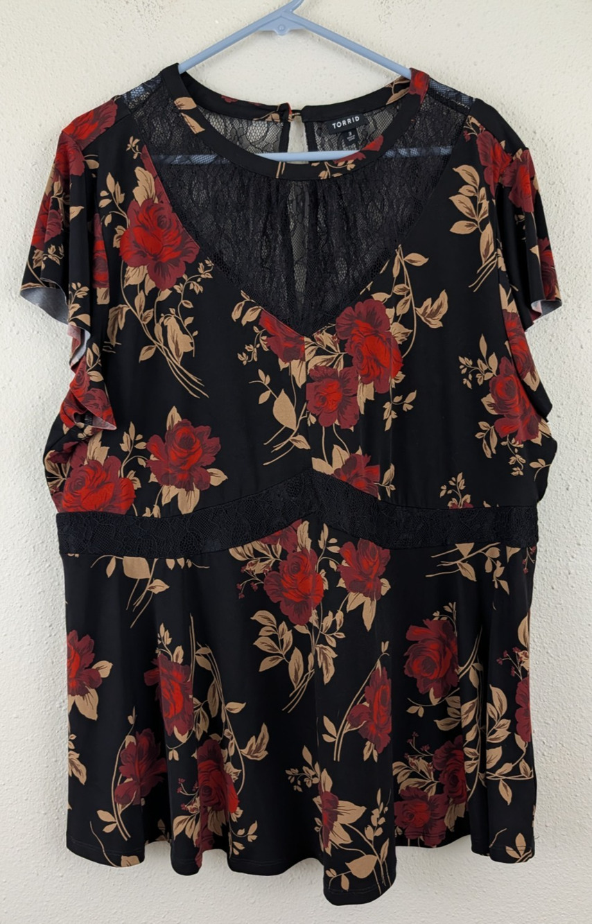Torrid sz 3 or 3X slinky Top floral lace sheer stretchy pullover shirt 1889